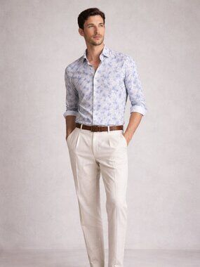 Eton Lightweight Twill Paisley Slim Fit Dress Shirt XL 17.5 100% Cotton